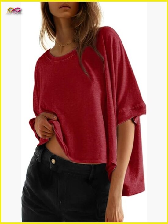 Tops - Oversized Crew Neck Short Sleeve Tee Soft Stretchy Casual Basic Tunic Top Loose